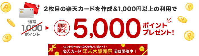 2枚目の楽天カードを作成 利用で5 000ポイントゲット 申し込みは21年12月27日10時まで ポイント マイルの逸般人